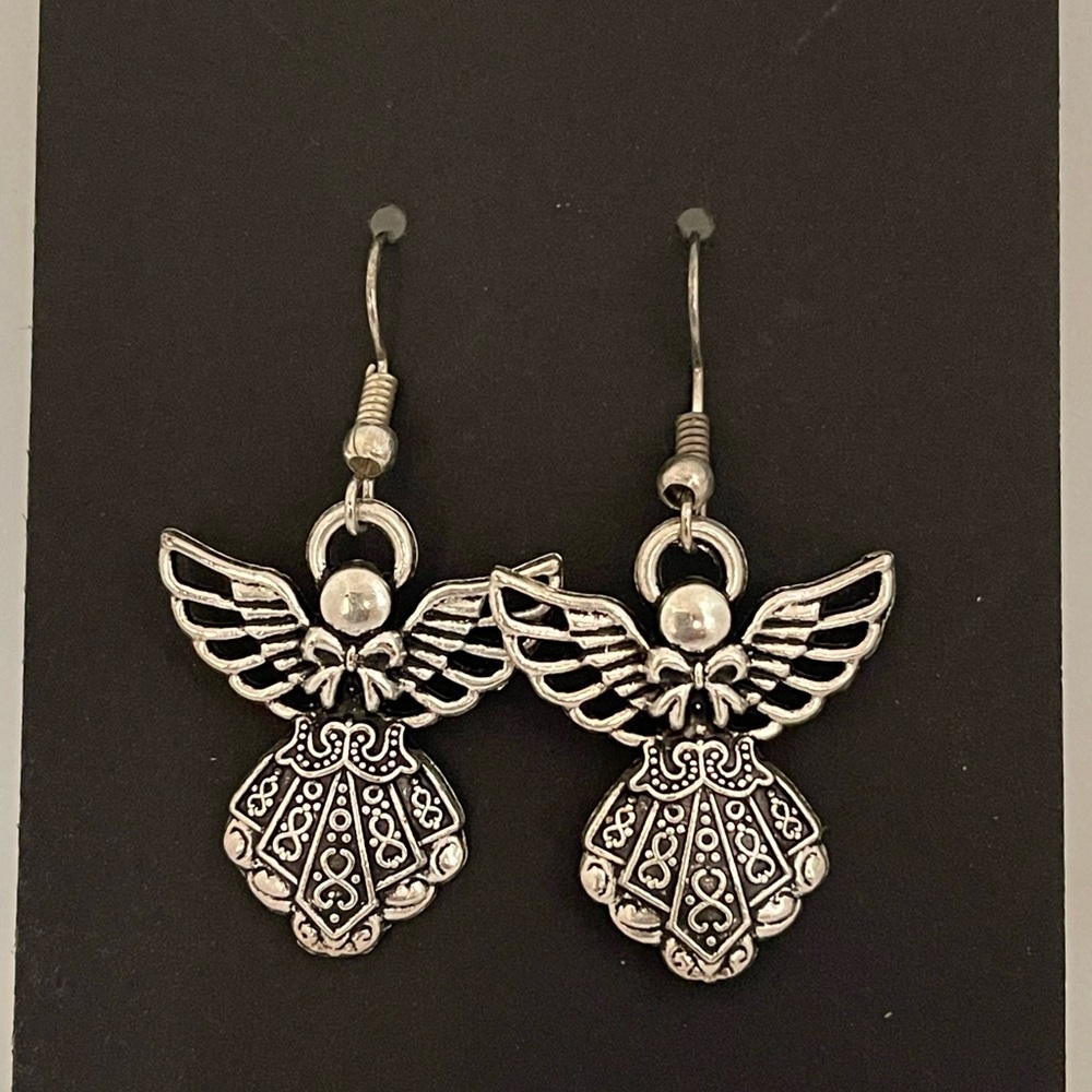 Hand crafted drop dangle angel earrings.